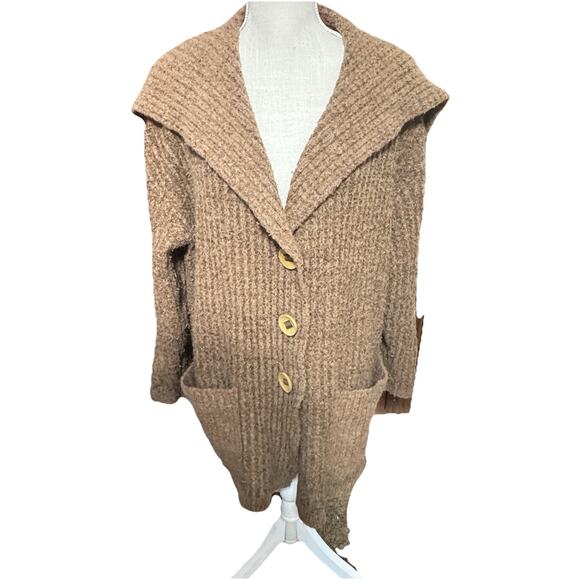 Free People Sweaters - Free People Womens Wool Alpaca Blend Brown Longline Cardigan Sweater Chunky Sz M